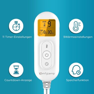 Електричний гріючий накидка Comfytemp для шиї та плечей з 9 рівнями нагріву, таймером до 9 годин, вагою 1 кг, 56x48 см, Navy Blue (темно-синій), пральна