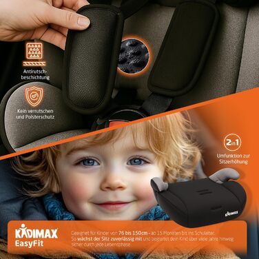 Автокрісло i-Size 9-36 кг, 15 місяців - 12 років, ECE R129/03, Група 1/2/3, регульована підголовник, сіре