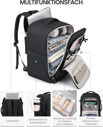 LOVEVOOK Рюкзак ручної поклажі, великий дорожній рюкзак для літака, рюкзак для подорожей чоловічий/жіночий, валіза-рюкзак з відділенням для ноутбука, ручна поклажа, сумка для подорожей, роботи, бізнесу (17.3 дюйми, сірий)