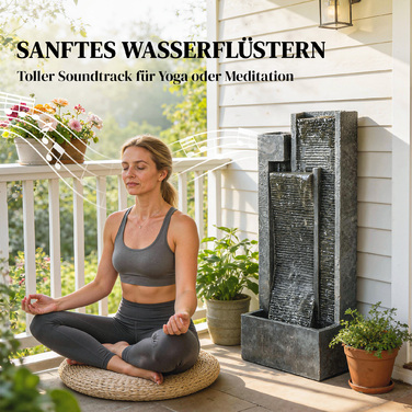 Водоспад на 3 рівня з підсвічуванням LED, декоративне кашпо, насос та імітація каменю, регульована висота, розміри 38 x 19 x 101 см