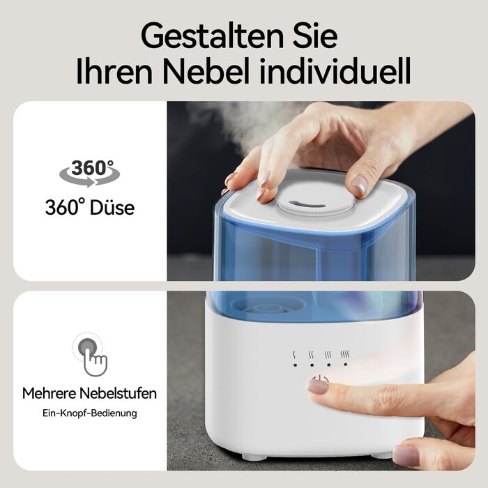 Зволожувач повітря автоматичний для спальні та великих приміщень 4.5л з таймером, сенсором вологості, до 18 годин роботи, автовимкнення, 360° розпилення (Чорний)