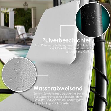 Кесер® Плаваюча лежанка з парасолькою, гамак-лежанка, сонячна лежанка H200, L194, B100 см, лежанка для відпочинку, гамак-шезлонг, до 120 кг, з подушкою для шиї, сумка в комплекті (Сірий)