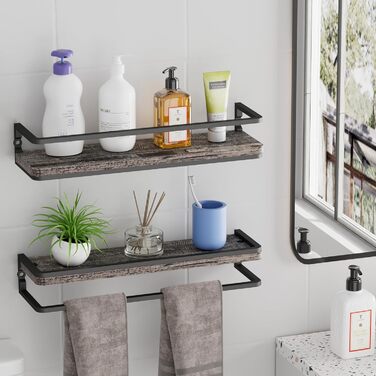 Полиця настінна дерев'яно-металева Wandregal 2 шт 42 см, плаваючі полиці для ванної, спальні, вітальні, кухні, офісу, пральні (чорний)