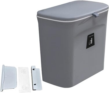Підвісне відро для сміття, герметичне поліпропіленове відро для компосту з кришкою, для дому, ванної кімнати, дверцята шафи, настінного кріплення, відро для сміття (7 л) сірого кольору (7 л)