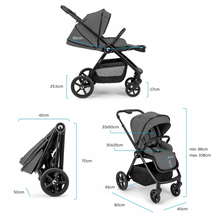 Дитячий прогулянковий візок Kidnort Älskar, чорний, алюмінієвий, до 22 кг, складаний