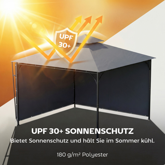 Павільйон 3,2x3,2 м Стабіль Вінтерфест Садовий Павільйон з Висувним Козирком, Подвійний Дах, Темно-Сірий