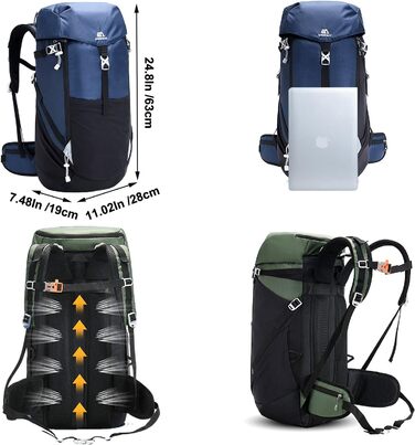 Похідний рюкзак 50L Кемпінг трекінговий рюкзак Відкритий спорт Водонепроникний альпінізм сумка Великий альпінізм трекінг кемпінг рюкзак зі світловідбиваючими смугами Рюкзаки для чоловіків жінок 50L Великобританія синій