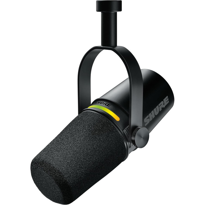 Мікрофон Shure MV7+ для подкастів, студійний, USB-C/XLR, LED-панель, авто-рівень, цифровий поп-фільтр, ефекти, для запису, стрімінгу, чорний