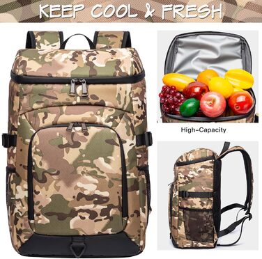 Рюкзак-холодильник Laripwit на 54 банки, 32л, камуфляж - ідеальний для пікніків, походів та кемпінгу
