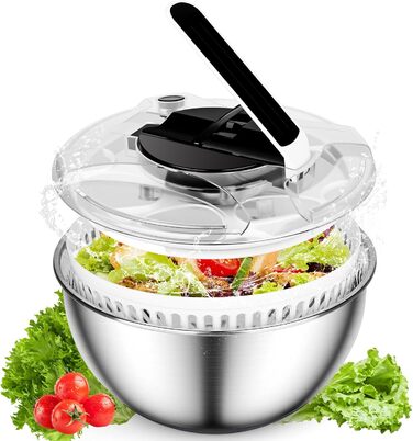 Салатниця-центрифуга 4.5л з нержавіючої сталі - для миття овочів, зелені та ягід