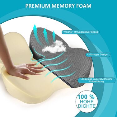 Подушка для сидіння Fwiull з Memory Foam: ергономічна, для автомобіля, дивана, офісу, сірого кольору