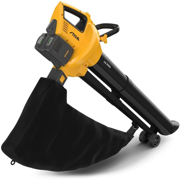 STIGA VS 100e: Акумуляторний пилосос-подрібнювач-дугун, 2 x 20V акумулятори, 45л контейнер, 3-в-1 для листя та сміття, з зарядним пристроєм