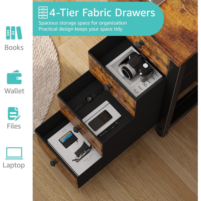 Комп'ютерний стіл Lufeiya з 4 шухлядами та полицями для зберігання, сучасний, простий дизайн, для дому, офісу, спальні, для студентів, ПК, 119,4 см, коричневий