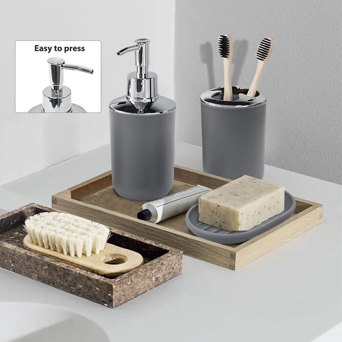 Набір аксесуарів для ванної кімнати CERBIOR, 6 шт. (Морська блакить/Королівська блакить/Сірий): мильниця, тримач для зубних щіток, стакан для зубних щіток, мильниця
