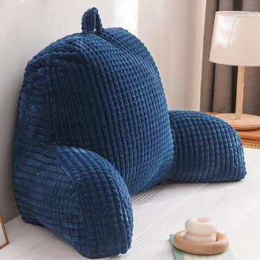 Лежанка для читання Nice Night, подушка-валик, велика, для дорослих та дітей, спинка з підлокітниками, підтримка спини для відпочинку та сну в ліжку/на дивані, вафельний візерунок, стереоскопічний дизайн (Темно-синій, Large)