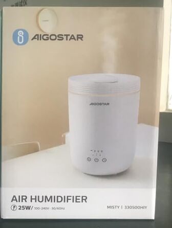 Зволожувач повітря для спальні Aigostar, бак 2.5 л, індивідуальна вологість, час роботи 25 годин, масляний дифузор, тихий ультразвуковий зволожувач повітря, 7 кольорових ламп