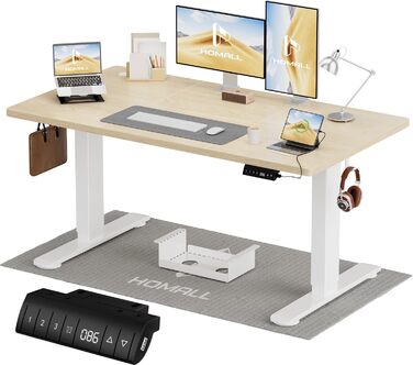 Електричний стіл Homall 120x60 см з регулюванням висоти, з 4-секційною стільницею, пам'яттю, білий + бежевий