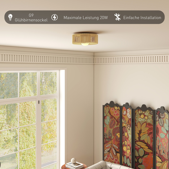 Підвісна стельова лампа в стилі бохо з патронами G9 для LED ламп, абажур з натурального канату