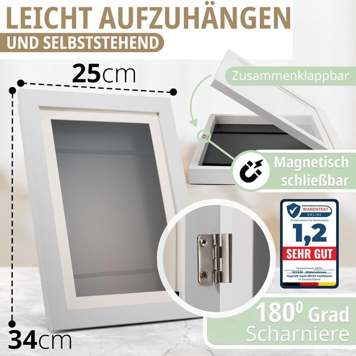 Рамки для дитячих малюнків KIYARI A4, 2 шт., білі, розкладні, з фронтальною відкриттям, для 150 малюнків, міцне дерево, безпечне скло, ідеально для творчих проектів, дитячої кімнати та школи