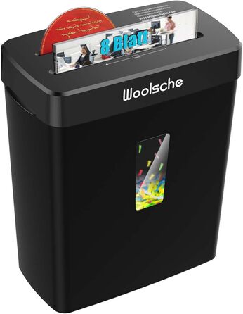 Шредер для документів Woolsche CD222-8: 8-аркушевий, P-4, з перехресним різанням, для офісу та дому