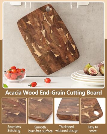 Дерев'яний обробний стіл XINZUO Hirnholz (35x25x2.6 см) з антиковзкими ніжками та ручкою, з канавкою для соку, для кухні