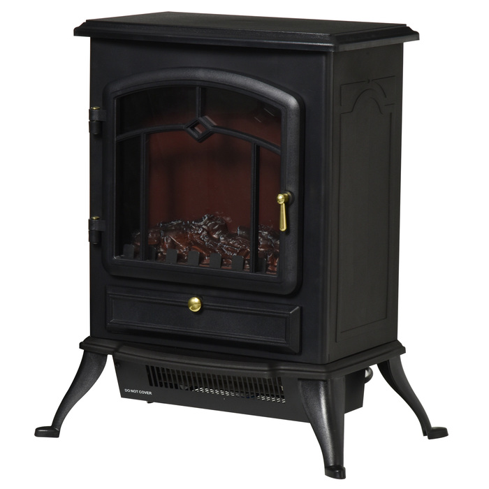 Електрокамін з підігрівом, електричний камін з LED-ефектом полум'я, декоративний камін потужністю 1000/2000 Вт, електрична імітація вогню з захистом від перегріву, камін-піч, чорного кольору.