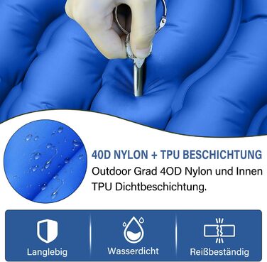 Кемпінговий надувний килимок Yuzonc Isomatte з вбудованим ножним насосом та подушкою, компактний легкий матрац для походів, туризму та пляжу (Blue231)