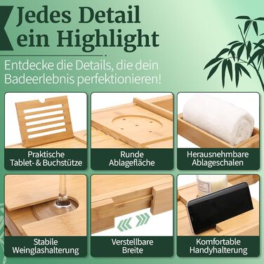 Підставка для ванни з бамбука - велика з розкладним тримачем | Підставка для ванни, столик для сніданку