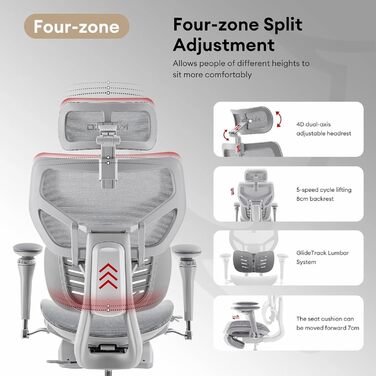 Офісний крісло MUSSO X700 з підтримкою попереку GlideTrack, 6D підлокітники, 4D підголівник, ковзне сидіння та підставка для ніг – інтелектуальний комфорт для роботи, навчання та геймінгу (світло-сірий)