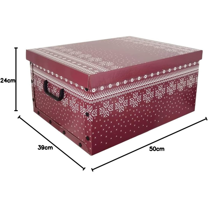 Набір декоративних коробок Kreher з картону (3 шт.) з ручками, для прикрас, 40 кульок, червоний колір, зі сніжинками, стійкий, збирається самостійно