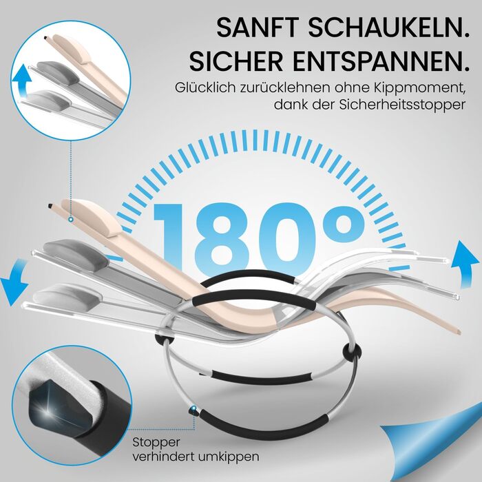 Крісло-гойдалка ELONEO для вулиці з кишенею, розслаблююче крісло до 180 кг, стійке до погодних умов, шезлонг для саду та балкону (з подушкою, кремово-антрацитовий)