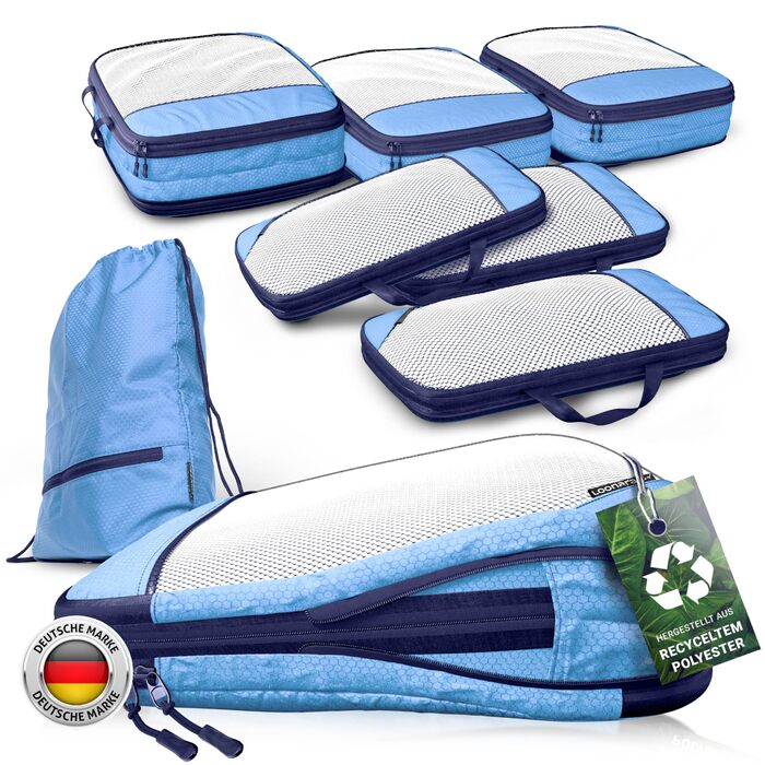 Набір компресійних органайзерів для одягу в подорож Packing Cubes, 7 предметів, для валізи та рюкзака, колір Mariner's Azure (блакитний)