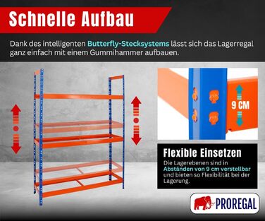 Стелаж для шин PROREGAL Tiger XL: 200x150x45 см, 300 кг навантаження, до 18 шин (205/55 R16), блакитно-помаранчевий | Стелаж для автосервісу, складу, підвалу