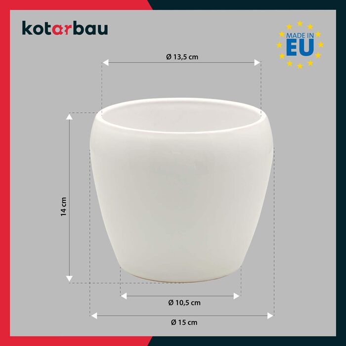 Керамічні горщики для квітів KOTARBAU® (15 см, діаметр 13,5 см, білі)