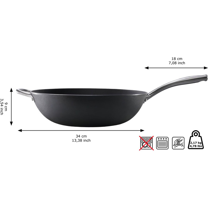 Сковорода-ВОК SKOTTSBERG Індукційна 34 см, чавунна сковорода-вок, виготовлена на заводі, без антипригарного покриття, високоякісна сковорода-вок