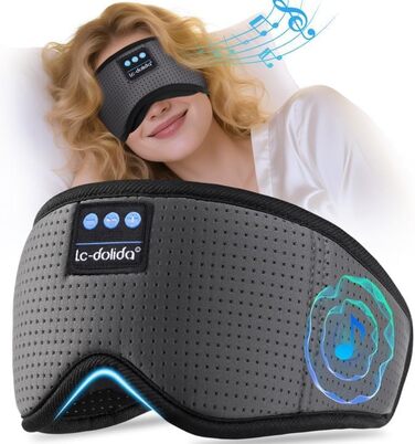 Маска для сну з навушниками Bluetooth LC-Dolida, блокує світло, для сну, подорожей, йоги, медитації, сірий колір