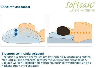 Подушка з мікрофібри Softsan Bio гігієнічна 40x80 см Безпечна для алергії подушка з чохлом з органічної бавовни, стьобана, придатна для прання 40 x 80 см