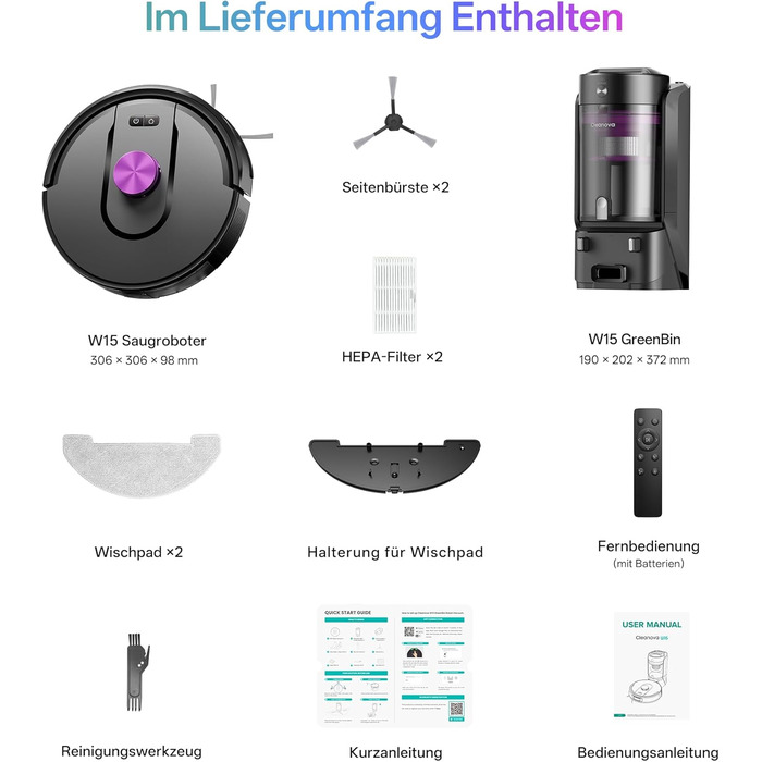 Робот-пилосос Vexilar W15 з функцією миття підлоги, бездротовий, 10000Pa, LiDAR-навігація, 180 хвилин роботи, керування через додаток та голосовий помічник
