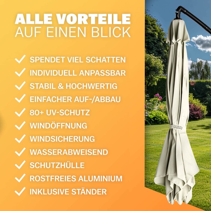 Cantilever Parasol Alu Cream Ø300см Захист від ультрафіолету 80+