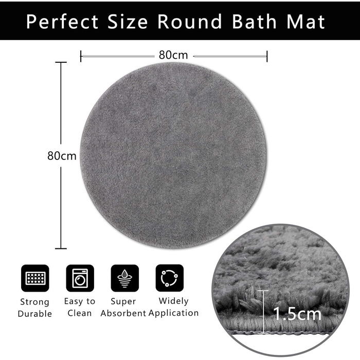 Килимок для ванної кімнати Famibay: набір 3 шт., неслизький, швидковисихаючий, сірий (80 x 80 см)