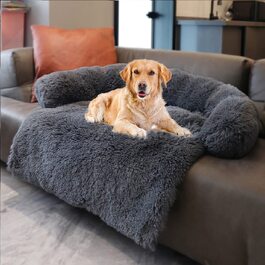 Плюшеве ліжко для собак MoonxHome з поролоновою підкладкою для шиї, плюшеве ліжко для домашніх тварин і багато іншого для маленьких собак і кішок, універсальний чохол для меблів для домашніх тварин, чохол для дивана-ліжка, придатний для машинного прання темно-сірий маленький S (90x80 см) Темно-сірий