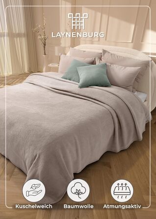 Плед LAYENBURG Premium з бавовни 150x200 см, Oeko-Tex 100, бавовняний, м'який плед для дому, на диван, софу (Taupe)