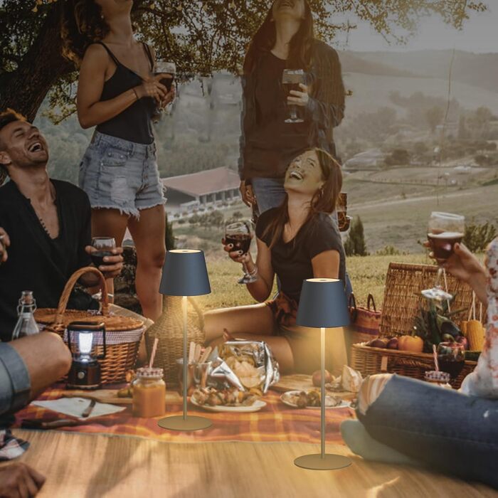 LED настільна лампа MALUX бездротова з торшевим керуванням, регулювання яскравості, тепле біле світло 2700K-4000K, метал, акумулятор, водонепроникність IP54, для саду, їдальні, спальні, робочого кабінету, балкону, готелю (темно-сірий)