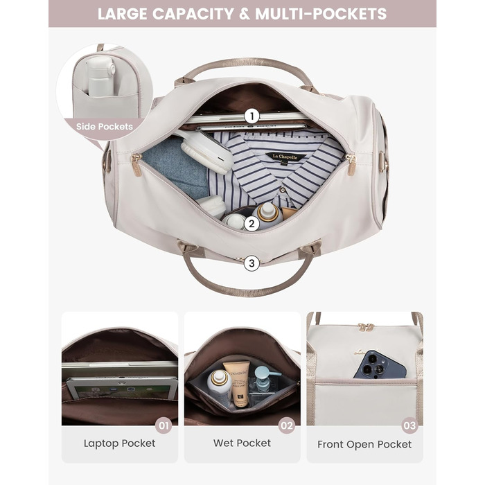 Сумка-мішок LOVEVOOK для подорожей: жіноча дорожня сумка-мішок з відділенням для взуття та мокрих речей, 2 шт. (35л, Beige & Khaki)