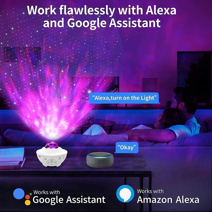 Світлодіодний розумний проектор зоряного неба, нічник WiFi Galaxy, затемнення RGB, Alexa/Google, динамік Bluetooth