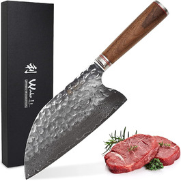 Ніж кухарський Wakoli Nussbaum Premium з лезом 20,5 см з дамаської сталі 67 шарів та ручкою з горіхового дерева | Ніж кухарський, професійний ніж для кухні