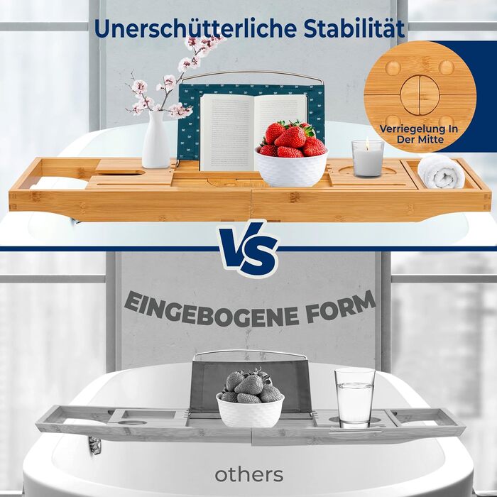 Сервірувальне піднос SereneLife 2-в-1 для ванни та ліжка – бамбуковий, складаний, регульований за розміром, вологостійкий, з жорсткою та м'якою задньою частиною, подарунковий набір