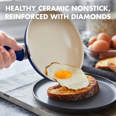 Набір посуду GreenPan Rio 16 предметів, антипригарне покриття з кераміки, без PFOA та PFAS, для здорового приготування, легко миється, сумісний з посудомийною машиною, синій