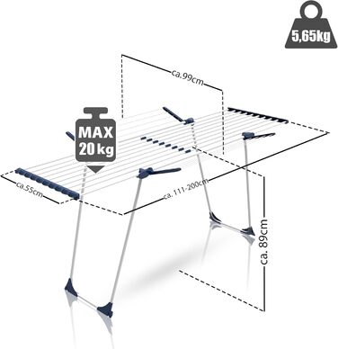 Розсувна сушарка для білизни BigDean Jumbo з потовщеними стійками, довжина просушування 28м (Біло-блакитна)