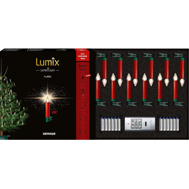 Світлодіодні свічки для ялинки Lumix® SuperLight Flame Metallic Mini Red 9cm, тепле біле світло, набір 12 шт. з пультом керування, 77146